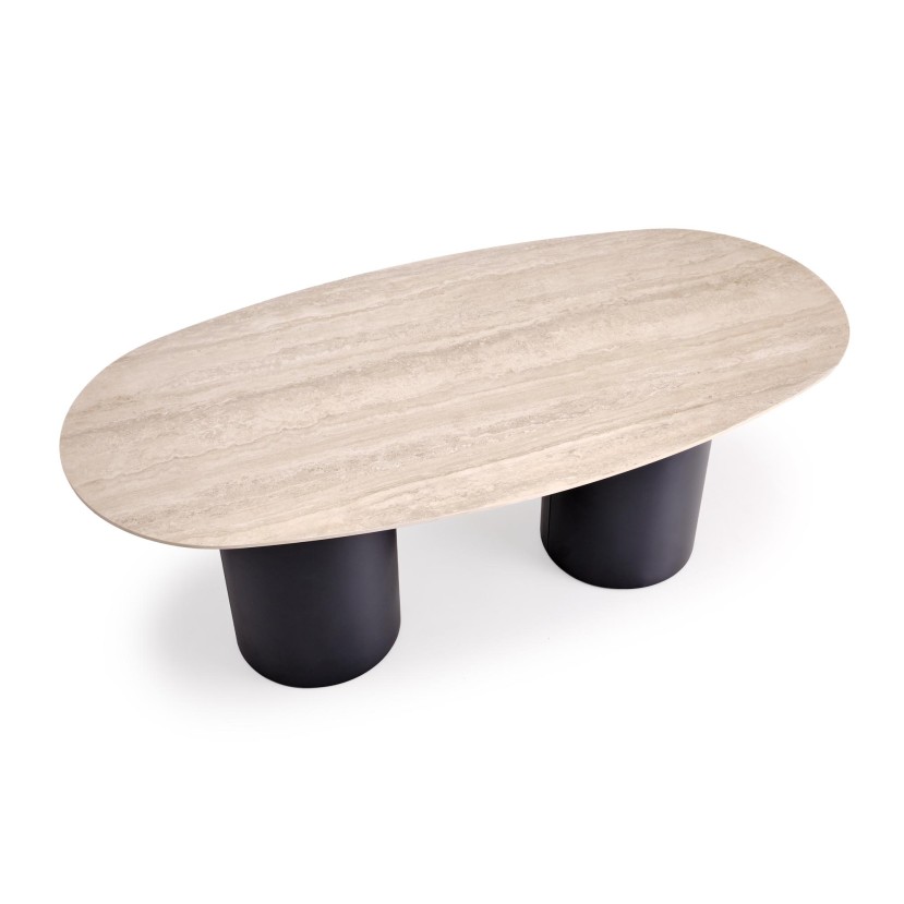 JULIUS oval table, light travertine / black JULIUS oval table, light travertine / black