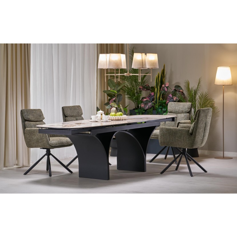 ALTER oval table, beige marble / black ALTER oval table, beige marble / black