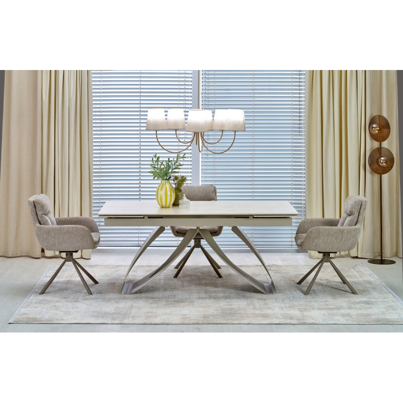 HILARIO extension table, light travertine/cashmere HILARIO extension table, light travertine/cashmere
