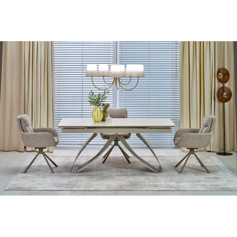 HILARIO extension table, light travertine/cashmere HILARIO extension table, light travertine/cashmere