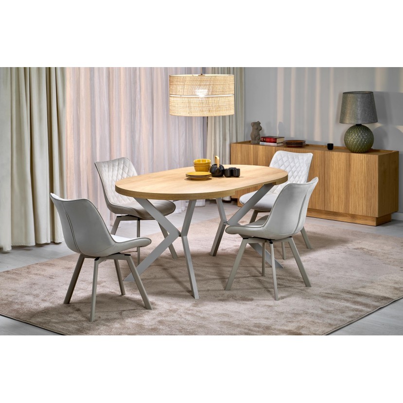 PERONI extension table, hikora oak / cashmere