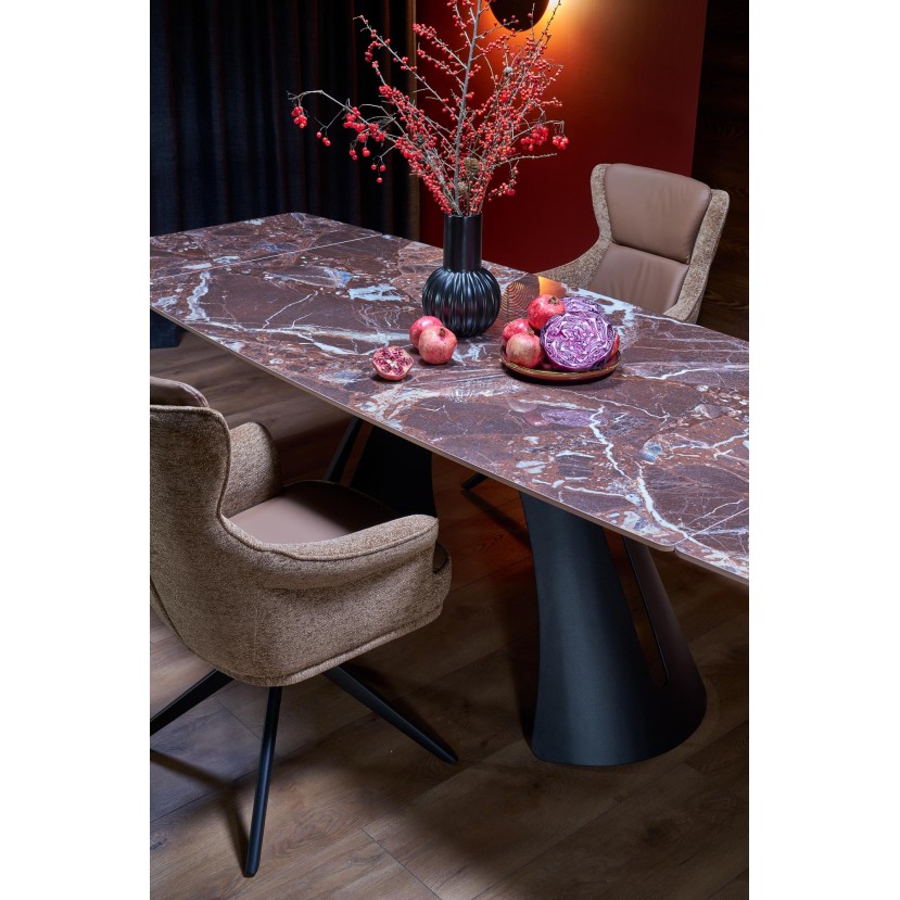 MARVIN extension table, top - maroon marble, legs - black MARVIN extension table, top - maroon marble, legs - black