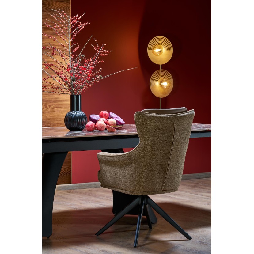 MARVIN extension table, top - maroon marble, legs - black MARVIN extension table, top - maroon marble, legs - black