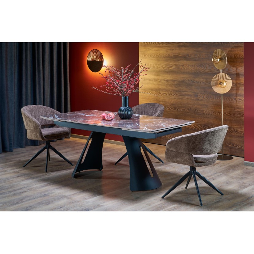 MARVIN extension table, top - maroon marble, legs - black MARVIN extension table, top - maroon marble, legs - black