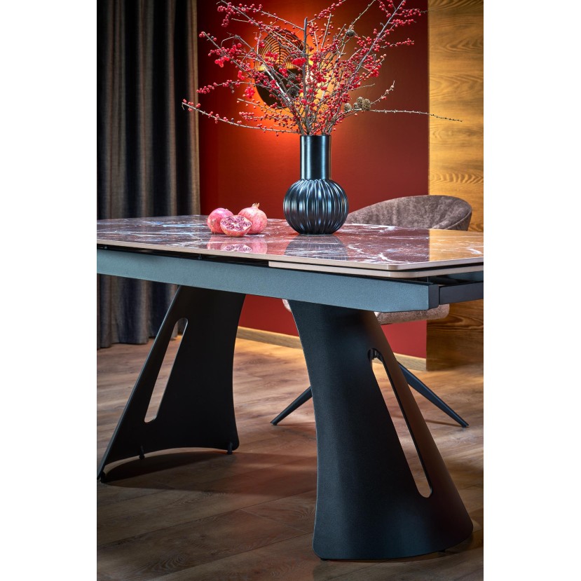 MARVIN extension table, top - maroon marble, legs - black MARVIN extension table, top - maroon marble, legs - black