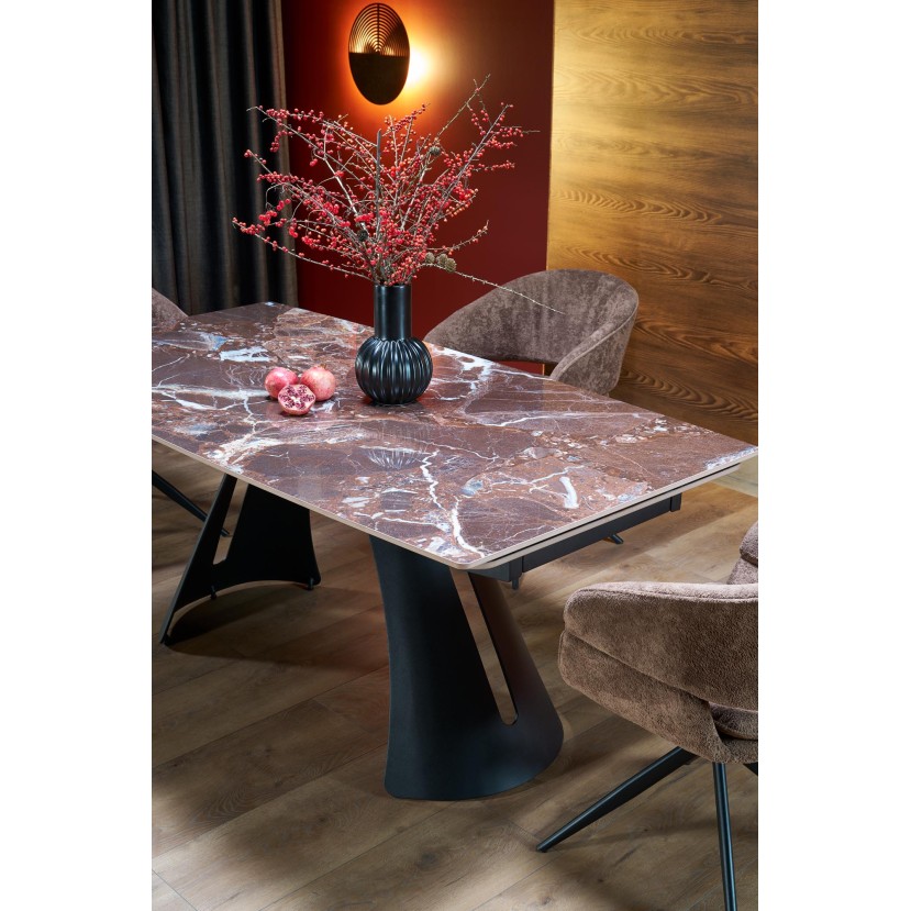 MARVIN extension table, top - maroon marble, legs - black MARVIN extension table, top - maroon marble, legs - black