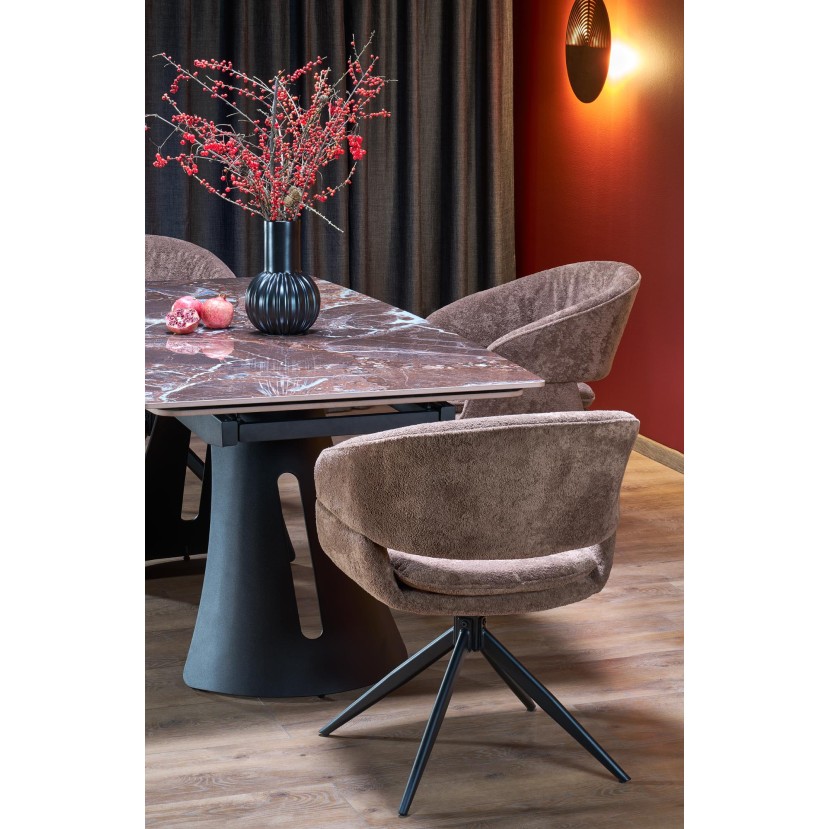 MARVIN extension table, top - maroon marble, legs - black MARVIN extension table, top - maroon marble, legs - black