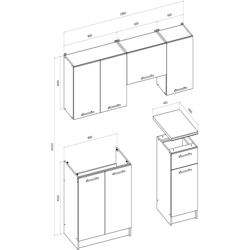 CORONA 180 kitchen set, cremona oak CORONA 180 kitchen set, cremona oak