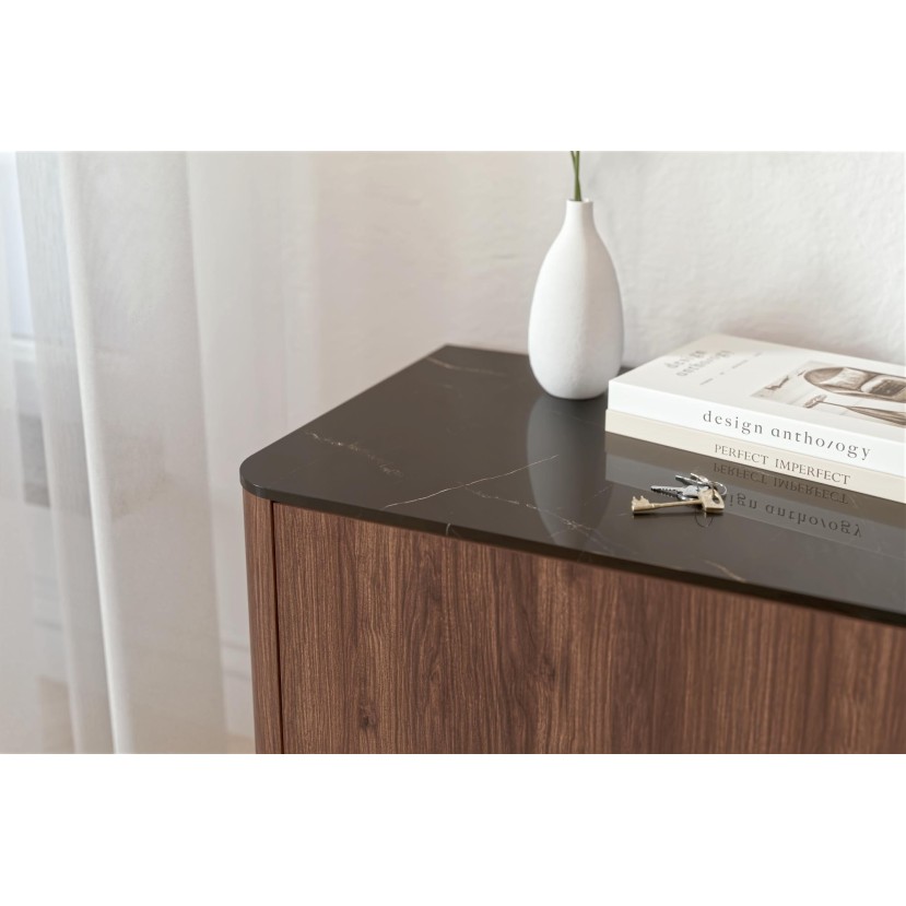 SOLANO KM-2 chest warmia walnut / black marble