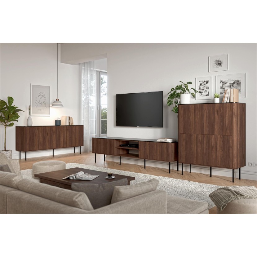 SOLANO KM-2 chest warmia walnut / black marble