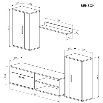 Svetainės komplektas BENSON, spalva: ąžuolo imitacija - juoda